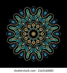 Mandala. Ilustración vectorial de color sobre fondo negro.
