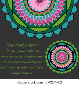 mandala, colorful beautiful pattern on a gray background, layout, vector illustration