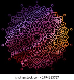 Mandala colorful. Decorative round ornament on black background.Vector hand drawn circular decorative element. Hand drawn ornament. Islam, Arabic, Indian style