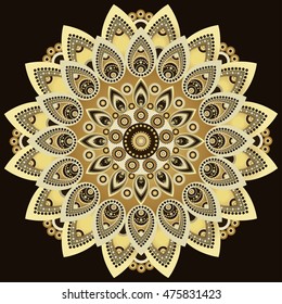 Mandala colorful. East, ethnic design, oriental pattern, round ornament. Illustrated India. For use in fabric decor, fabric design, print, tattoo, fretwork, brooch, hippie jewelery