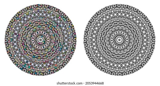 Mandala With Colorful Ornaments. Colored Mandala Pattern Vector Art