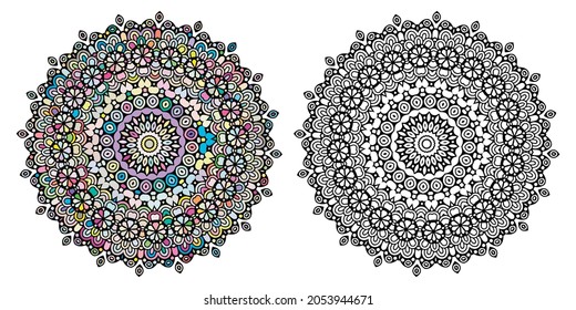 Mandala With Colorful Ornaments. Colored Mandala Pattern Vector Art