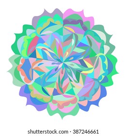 mandala colorful, richly decorated with round ornament, green, blue, yellow, white, red, pink