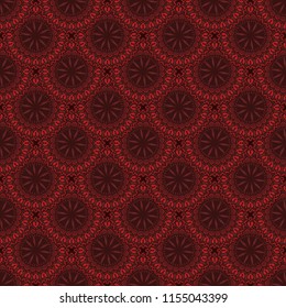 Mandala colorful vector seamless pattern. Abstract geometric texture. Hand drawn background with decorative elements brown, red and brown colors