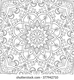 Mandala / Coloring for adults, anti-stress / Black and white doodle printing with ethnic patterns / Zentangle style/ 