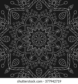 Mandala / Coloring for adults, anti-stress / Black and white doodle printing with ethnic patterns / Zentangle style/ 