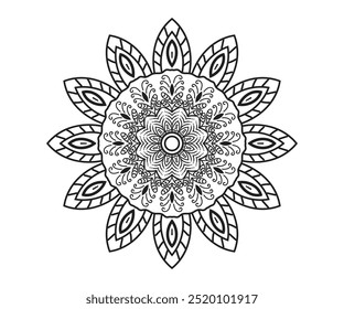 Mandala Coloring for adults for relaxing, Vector black mandala. Line round vintage pattern for design isolated on white background. For coloring book, Mandala. Black and white decorative element.