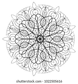 Mandala coloring. Black lines, white background Vector illustration