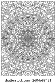 Mandala coloring black and white line drawing