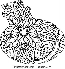 Mandala-Färbung, schwarz-weißer Mandala-Vektorgrafik einzeln auf Weiß. Vintage-Dekorationselemente, Vektorgrafik EPS