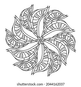 Mandala. Coloring book. Abstract hand drawn ornament, petal mandala. Vector line style illustration.