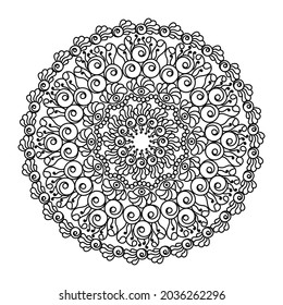 Mandala. Coloring book for adult. Hand drawn pattern. Vector abstract black and white motif.