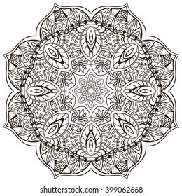 Mandala. Coloring book for adult and older children.  Outline hand drawn. Vector illustration.