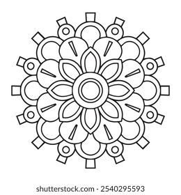 mandala coloring book for adults and children, a black and white drawing of a flower with a circle in the middle