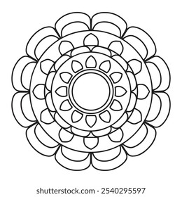 mandala livro de colorir para adultos e crianças, um desenho preto e branco de uma flor com um círculo no meio