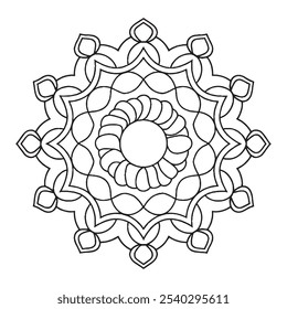 mandala livro de colorir para adultos e crianças, um desenho preto e branco de uma flor com um círculo no meio