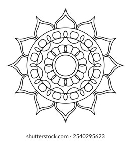 mandala livro de colorir para adultos e crianças, um desenho preto e branco de uma flor com um círculo no meio