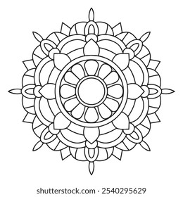 mandala livro de colorir para adultos e crianças, um desenho preto e branco de uma flor com um círculo no meio