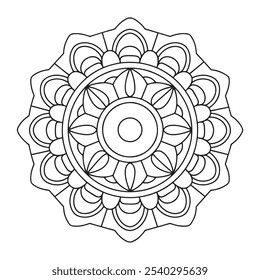 mandala livro de colorir para adultos e crianças, um desenho preto e branco de uma flor com um círculo no meio