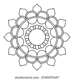 mandala livro de colorir para adultos e crianças, um desenho preto e branco de uma flor com um círculo no meio