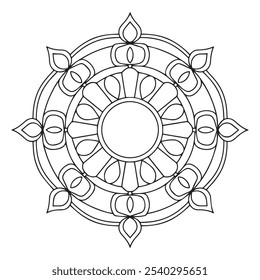 mandala livro de colorir para adultos e crianças, um desenho preto e branco de uma flor com um círculo no meio