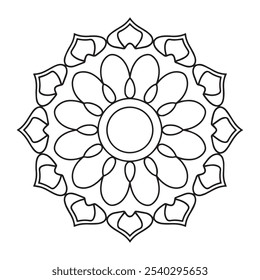 mandala livro de colorir para adultos e crianças, um desenho preto e branco de uma flor com um círculo no meio