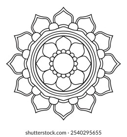 mandala livro de colorir para adultos e crianças, um desenho preto e branco de uma flor com um círculo no meio