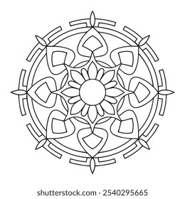 mandala livro de colorir para adultos e crianças, um desenho preto e branco de uma flor com um círculo no meio