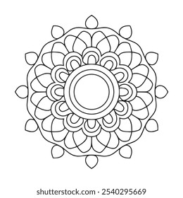 mandala livro de colorir para adultos e crianças, um desenho preto e branco de uma flor com um círculo no meio