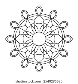 mandala livro de colorir para adultos e crianças, um desenho preto e branco de uma flor com um círculo no meio