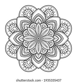 Diseño artístico de libros Mandala Coloring. tarjeta de felicitación, pegatina, patrón de encaje y tatuaje. decoración de diseño interior. Círculo vectorial de mandala con un patrón de adorno floral. fondo