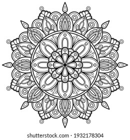 Mandala Coloring libro arte. tarjeta de saludo, pegatina, patrón de encaje y tatuaje. decoración de diseño interior. Círculo vectorial de mandala con un patrón de adorno floral. fondo