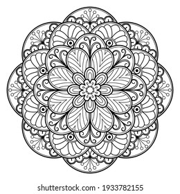 Mandala Coloring book art. greeting card, sticker, lace pattern and tattoo. decoration for interior design. Vector circle of mandala with floral ornament pattern. background