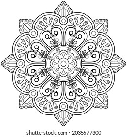 Mandala coloring book. Art on the wall. Design for a wallpaper shirt and a tile A greetings card Sticker Design for yoga Lace pattern The tattoo. In vector format, an ethnic oriental circle decoration