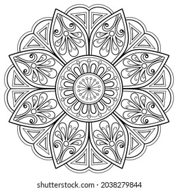 Mandala coloring book. Art on the wall. Design for a wallpaper shirt and a tile A greetings card Sticker Design for yoga Lace pattern The tattoo. In vector format, an ethnic oriental circle decoration