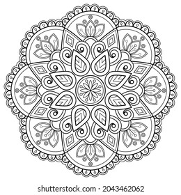 Mandala coloring book. Art on the wall. Design for a wallpaper shirt and a tile A greetings card Sticker Design for yoga Lace pattern The tattoo. In vector format, an ethnic oriental circle decoration