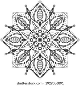 Mandala Coloring book art, wallpaper design, tile pattern, shirt, greeting card, sticker, lace pattern and tattoo. decoration for  interior design. Vector ethnic oriental circle ornament. background