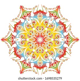 Mandala for coloring book. Beautiful Mandala vector illustration. Red , green and yellow color mandala on white isolated background.