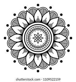 Mandala for coloring book. Decorative round ornament pattern. Hand drawn background. Can be used for coloring book, greeting card, phone case print, etc. Vector Henna Tattoo style. Yoga logos Vector.