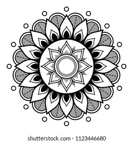 Mandala for coloring book. Decorative round ornament pattern. Hand drawn background. Can be used for coloring book, greeting card, phone case print, etc. Vector Henna Tattoo style. Yoga logos Vector.