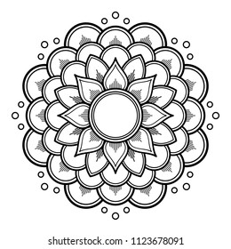 Mandala for coloring book. Decorative round ornament pattern. Hand drawn background. Can be used for coloring book, greeting card, phone case print, etc. Vector Henna Tattoo style. Yoga logos Vector.