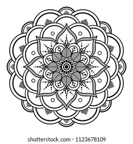 Mandala for coloring book. Decorative round ornament pattern. Hand drawn background. Can be used for coloring book, greeting card, phone case print, etc. Vector Henna Tattoo style. Yoga logos Vector.