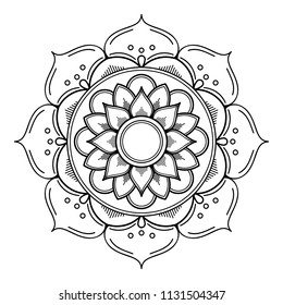 Mandala for coloring book. Decorative round ornament pattern. Hand drawn background. Can be used for coloring book, greeting card, phone case print, etc. Vector Henna Tattoo style. Yoga logos Vector.