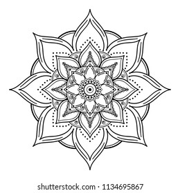 Mandala for coloring book. Decorative round ornament pattern. Hand drawn background. Can be used for coloring book, greeting card, phone case print, etc. Vector Henna Tattoo style. Yoga logos Vector.