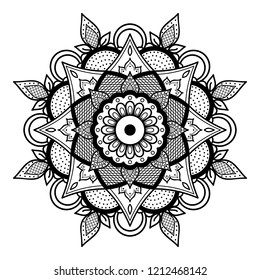 Mandala for coloring book. Decorative round ornament pattern. Hand drawn background. Yoga logos Vector.
Can be used for coloring book, greeting card, phone case print, etc. Vector Henna Tattoo style.