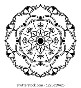 Mandala for coloring book, decorative round ornament. Can be used for greeting card, phone case print, etc. Hand drawn background, vector isolated on white. EPS 10 
