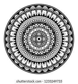 Mandala for coloring book, decorative round ornament. Can be used for greeting card, phone case print, etc. Hand drawn background, vector isolated on white. EPS 10 
