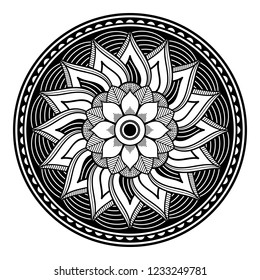 Mandala for coloring book, decorative round ornament. Can be used for greeting card, phone case print, etc. Hand drawn background, vector isolated on white. EPS 10 
