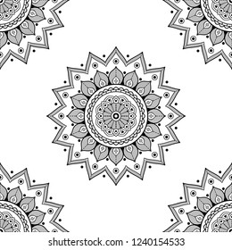 Mandala for coloring book, decorative round ornament. Can be used for greeting card, phone case print, etc. Hand drawn background, vector isolated on white. EPS 10 
