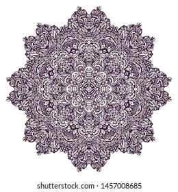 Сontour Mandala for coloring book. Decorative round geometric ornament zen art inspired. Unusual flower shape. Oriental vector, Anti-stress therapy patterns.